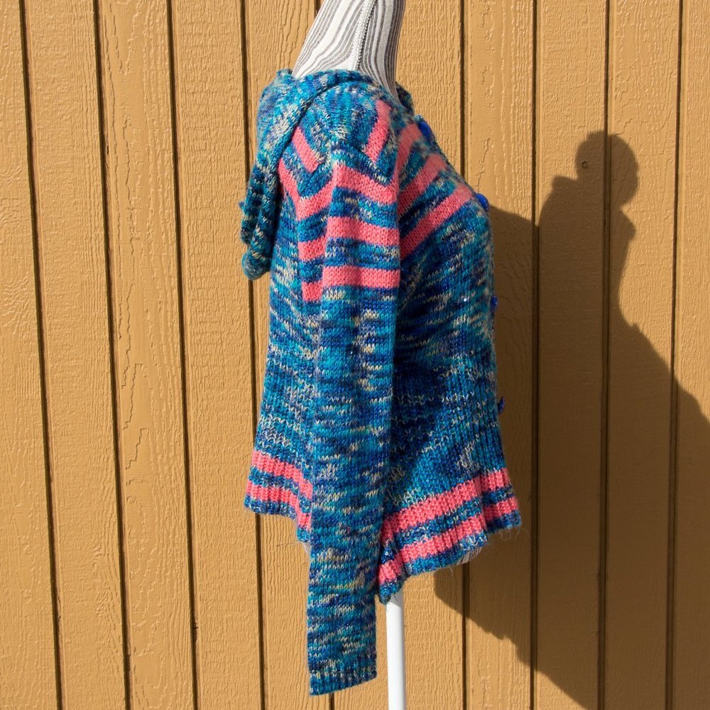 Miss Morena Hooded Cardigan Sweater Large Blue & Coral - Picture 4 of 8